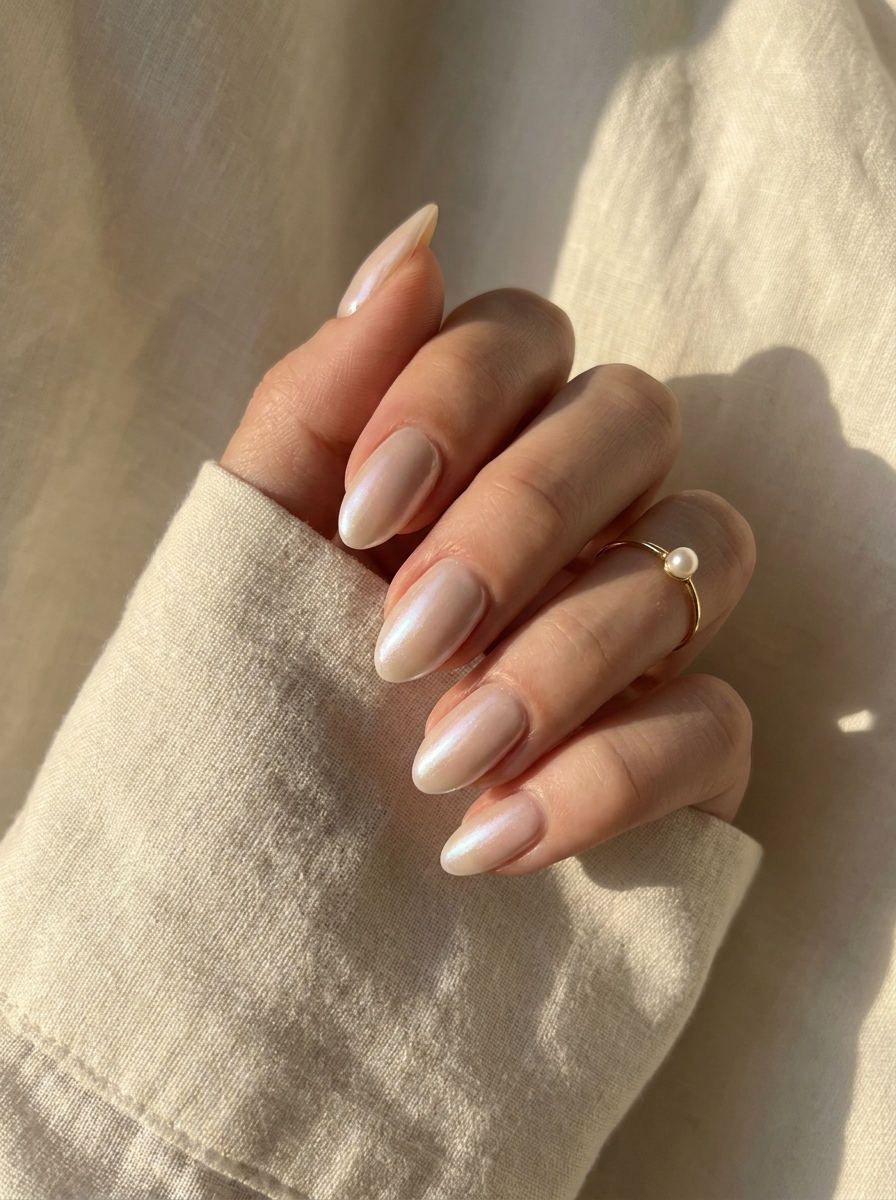 Pearl Chrome Sommer Nägel mit zartem perligem Schimmer